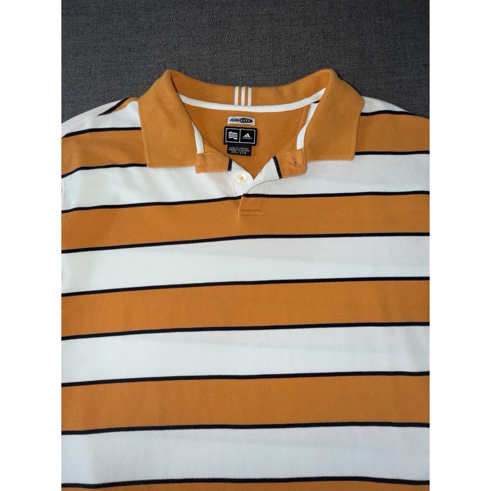 Adidas Climalite Polo Shirt Men's 2XL‎ Orange White Striped Short Sleeve Golf